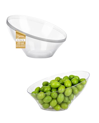 BESTSTAR 20OZ Plastic Clear Serving Bowls 8 Pack Angled Disposable
