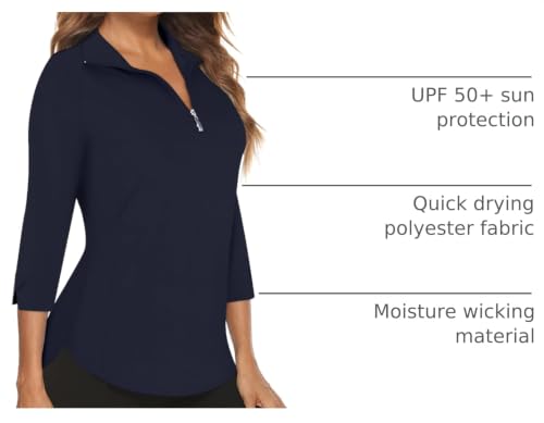 Image of Cucuchy Style Womens Golf Shirt 3 /4 Sleeve Quarter Zip Workout Tennis Tops Quick Dry UPF 50+ Shirts