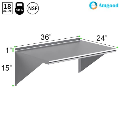 Image of AmGood 24 in. x 36 in. Stainless Steel Wall Shelf | NSF | Metal Shelving | Garage, Laundry, Storage, Utility Room | Restaurant, Commercial Kitchen