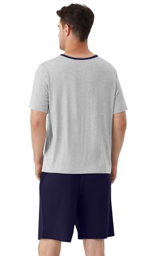 WiWi Mens Pajamas Set Viscose from Bamboo Short Sleeve Top & Pajama Shorts Sleepwear Soft Loungewear with Pockets S-XXL2