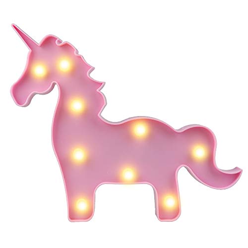Pooqla Pink Unicorn Shaped Animal Light Table Lamp 3D Marquee Unicorn Sign Marquee Nightlight Home Decoration Battery Operated