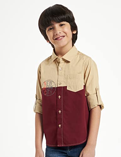Image of Amazon Brand - Jam & Honey Boy's Regular Fit Shirt (JH-BST-SH-35 Maroon 2 8 9 Years)