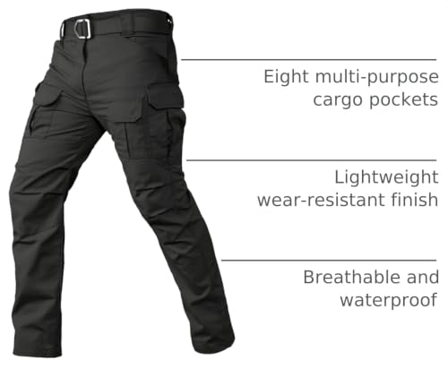 CARWORNIC Gear Men's Tactical Cargo Pants Waterpoof Lightweight Rip Stop EDC Military Combat Trousers (30W x 30L, Black-2) by CARWORNIC - Used condition - Image 3