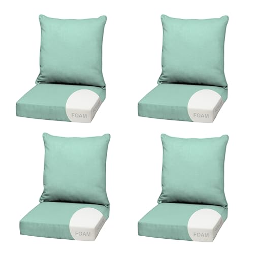 Image of Arden Outdoor Foam Deep Seat Cushion, 4-Pack, 22x24, Premium High-Density Foam, Never Flattens, Weather-Proof for Patio Chair Sofa Couch, Aqua Leala