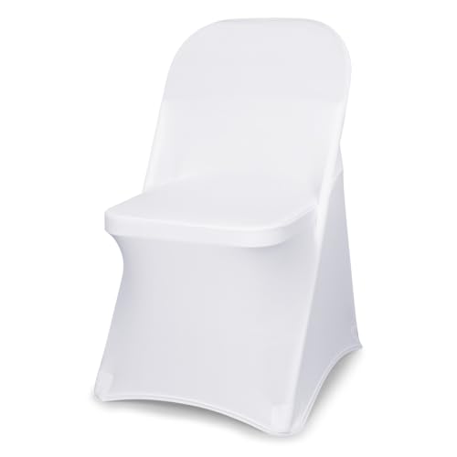 JQinHome White Folding Chair Covers for Party 20 Pcs, Stretch Spandex Fold Chair Covers for Wedding, Banquet, Dining, Celebration Decor (White,20 PCS)
