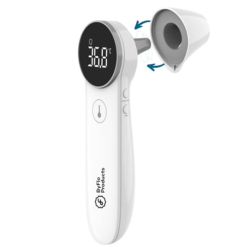 ByFloProducts - ByFloProducts, Ear and Forehead Thermometer, Thermometer Adult and Baby, Forehead Digital Thermometer, Infrared Touchless Thermometer, Temperature Memory and Fever Alarm, Easy to Use, Proudly Canadian