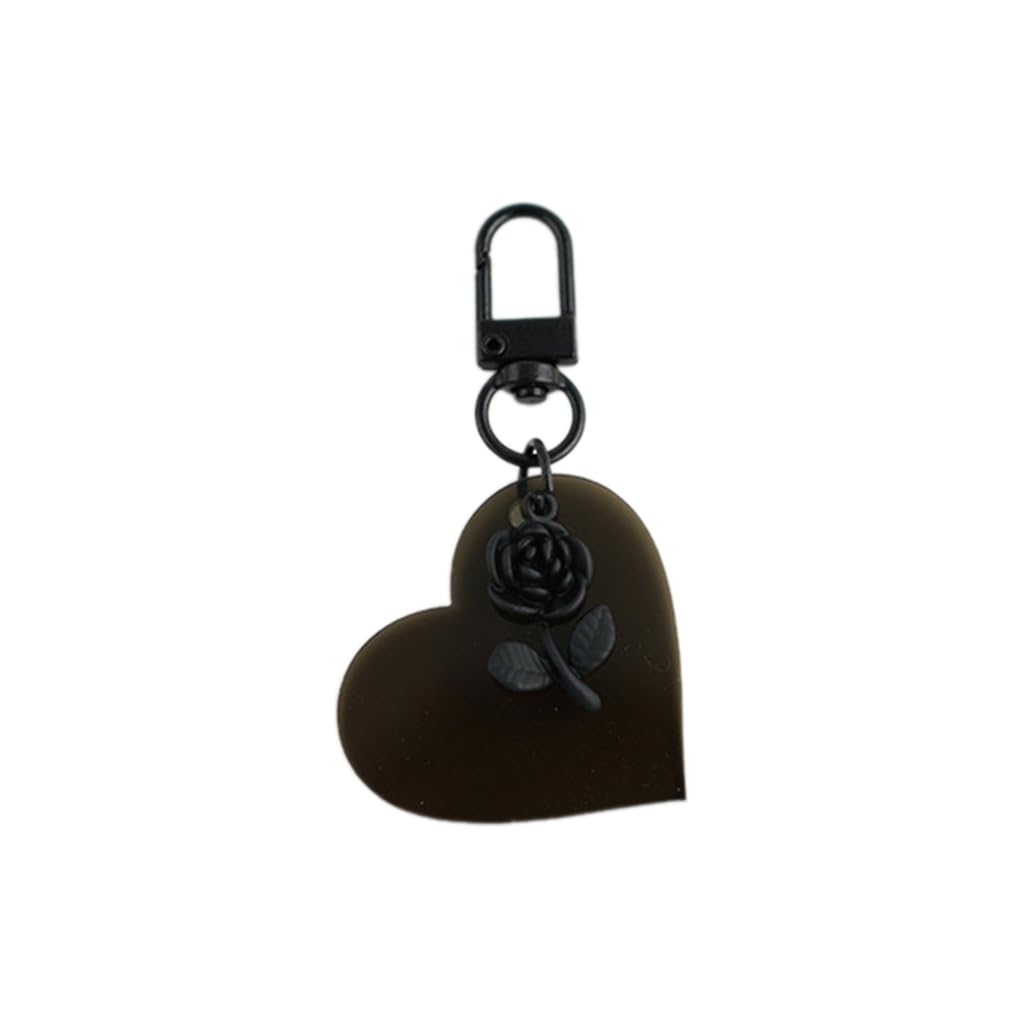 KAHDGSS Stylish Black Heart and Rose Keychain Fashion Bag Accessory Black Love Keyrings Stylish Backpack Charm for Daily Party