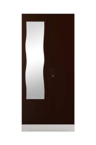 Image of Interio by Godrej Almirah Slimline 2-Door Steel Almirah, Cupboard for Clothes (Russet), 1-Year Warranty, 1 Locker, 4 Shelves and Curvilinear Mirror