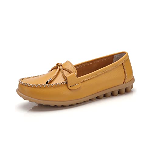 Image of Momuk Women's Penny Loafers Leather Driving Moccasins Slip On Boat Shoes Fashion Comfort Flats