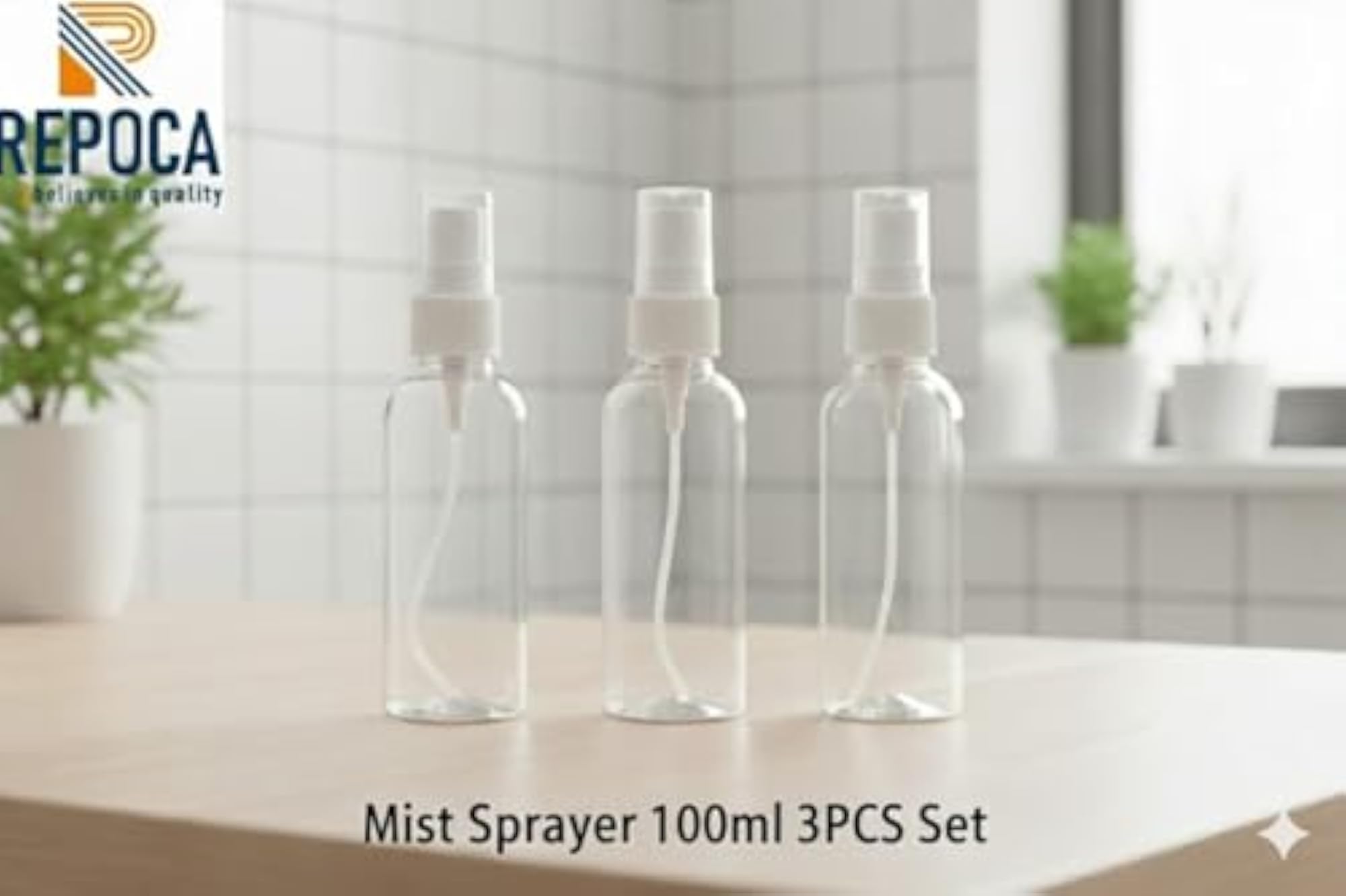 Set of 3 Clear Plastic Mist Sprayer Bottles, 100ml