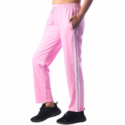 Image of London Hills Women's Regular Fit Mid Rise Cotton Blend Joggers Track Pants Striped Track Pants
