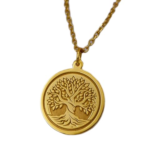 Collier pendentif pièce gravée Arbre de Vie argent plaqué or LKBEADS