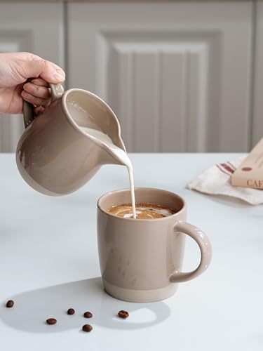 Image of famiware Milkyway 13oz Creamer with Handle, Ceramic Coffee /Milk /Sauce /Serving /Salad Pitcher Jug, Stoneware Maple /Syrup Dispenser, Milk Frother Cup, Microwave and Dishwasher Safe, Cinnamon Brown