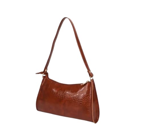 Women Brown Shoulder Bag Luxurious Croco Embossed Leather Versatile Messenger Style-image-17