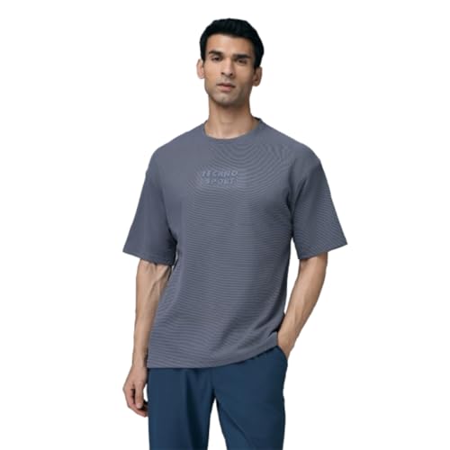 Image of TECHNOSPORT Men Printed Oversized Round Neck T-Shirt with COTFLEX, Dry Fit Sports Tee, Oversized Activewear T-Shirt for Gym, Running, Sports & Casual Wear