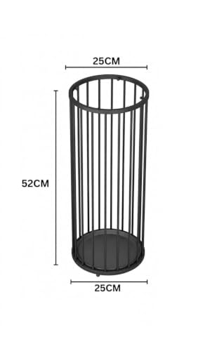 Image of Metal Wire Umbrella Stand, Black, Cylindrical, 22 x 58 cm, Entryway Organiser with Drip Tray
