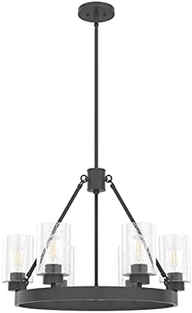 Hunter - Hartland 6-light Noble Bronze, Large Chandelier, Dimmable, Casual Style, Wagon Wheel Shaped, for Bedrooms, Kitchens, Dining, Living Rooms - 19162
