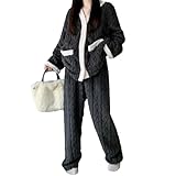 [7-livehouse] ルームウェア レディース パジャマ もこもこ 上下セット 長ズボン トップス 切り替え 長袖パジャマ 前開き 寝巻き 可愛い 寝巻き 部屋着 防寒 ふわふわな 肌触り 旅行 ギフト 春 秋 冬