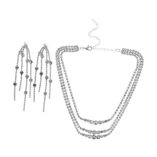 Pendientes y collar brillantes para mujer en conjunto de joyería de plata