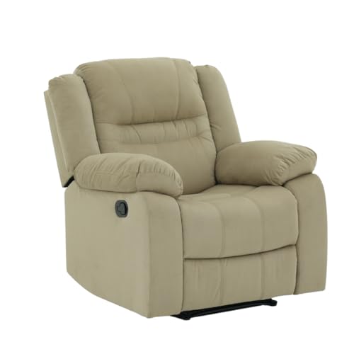 Image of Royaloak Melaka Malaysian Fabric Recliner Single Seater | Tufted Design with High-Density Foam & Plush Armrest | Smooth Manual Reclining Chair with Sturdy Metal Base & Pocket Springs Support