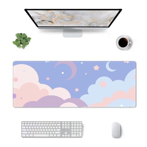 Image of Kawaii Clouds Large Gaming Mouse Pad, Extended Mousepad, Big Long Mouse Mat for Keyboard, Computer, 31.5 * 11.8 in