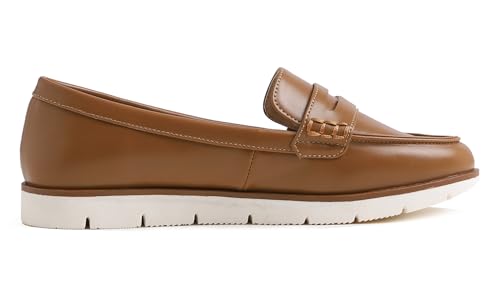Image of FEVERSOLE Women's Comfort Penny Loafer Geniune Leather Insole Flexible Walking Driving Shoes