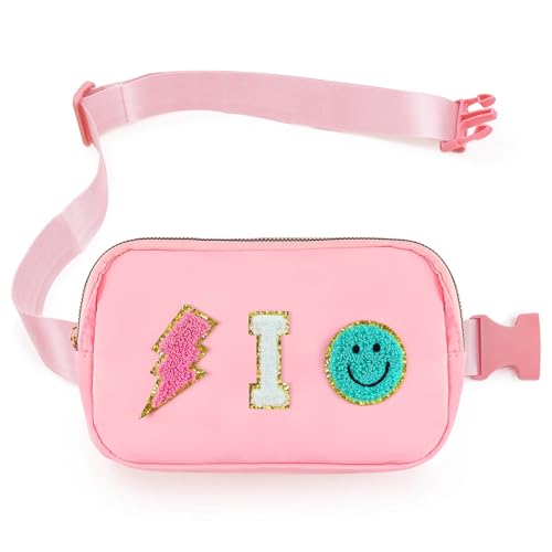 Image of PainZieteg Fanny Pack for Girls Chenille Letter Belt Bag Crossbody for Kids | Preppy Nylon, Waterproof, Gold-Plated Zipper, Adjustable Strap, Birthday Christmas Easter Gifts for 4-13 Year Old Teen Girls