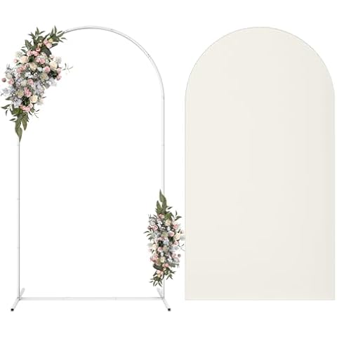 Arch Backdrop Stand with Spandex Arch Cover,7.3FT Wedding Balloon Arch Stand,Square Arch Frame for Wedding Birthday Party Bridal Baby Shower Ceremony Banquet Decoration(Beige) Cover