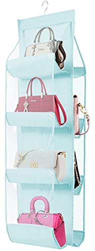 Aarainbow 1 Pack Hanging Handbag Purse Organizer,Breathable Polyester Fiber+Pvc Handbag Organizer,8 Easy Access Pockets,Wardrobe Closet Space Saving Organizers,Washable,41 L X 13.5W (B-Blue) #TOP3