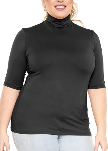 Women's Plus Size Warm Short Sleeve Turtleneck Top | Ultra Soft