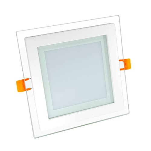 G.W.S® 18W Crystal Glass Edge Square LED Recessed Flat Panel Downlight Ceiling Light, 3 Colours Built-in Day White+Warm White+Neutral White, LED Driver Included