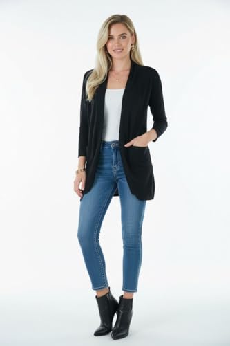 Image of ToBeInStyle Womens Open Front Long Sleeve Lightweight Asymmetrical Draped Cardigan with Side Pockets