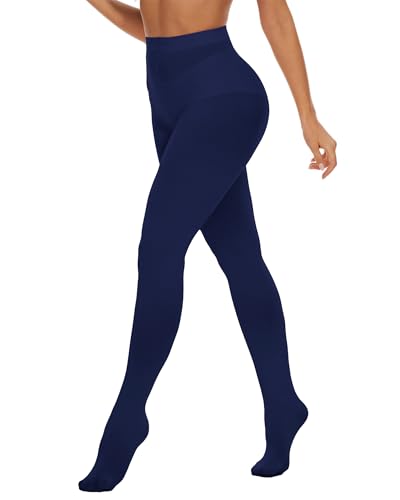 Citystl Opaque Navy Tights for Women, 80D Solid Color Soft Tights, Control Top Microfiber Pantyhose for women(Navy-L/XL)