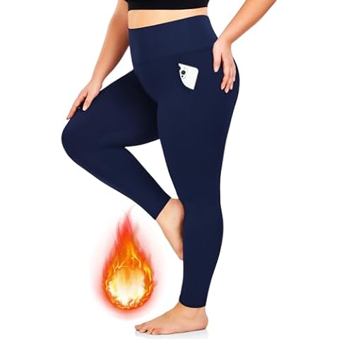 NEW YOUNG Plus Size Fleece Lined Leggings with Pockets for Women,Thermal Warm High Waisted Workout Yoga Pants for Winter Cover