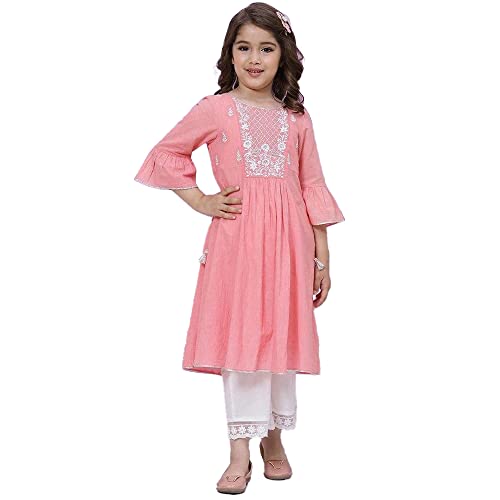 Image of BIBA Solid Cotton Round Neck Girls Ethnic Set