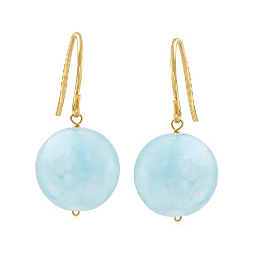 Ross-Simons 12mm Aquamarine Drop Earrings in 14kt Yellow Gold