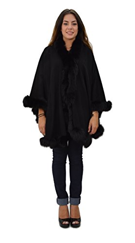 Hima Luxurious Cashmere Wrap Cape with LeatherTrim and Front Hooks both side Buttons -Black2