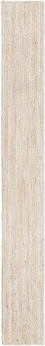 Image of Unique Loom Braided Jute Collection Area Rug - Dhaka (1' 2 inch x 10' Table Runner, White)