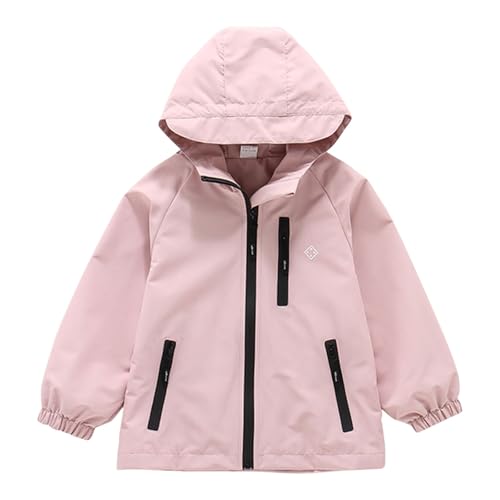 Kids Waterproof Hiking Jacket Boys Girls Lightweight Hooded Windbreaker with Multi Pocket Unisex Zip Up Raincoat