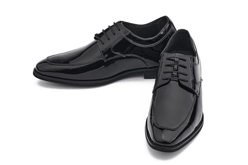 CALTO Men's Invisible Height Increasing Elevator Shoes - Jet Black Patent Leather Lace-up Formal Dress Oxfords - 2.8 Inches Taller - K2710 - Size 6 D(M) US4
