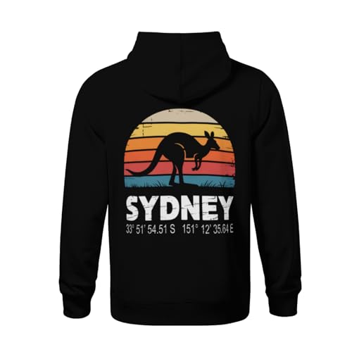 Kids Sydney Australia Retro Sun Kangaroo with GPS Coordinates Boys Girls Lightweight Kangaroo Pocket Fleece Hoodies3