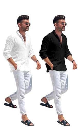 Image of Combo of Men Solid Cotton Blend Straight Kurta Shirt Pack of 2