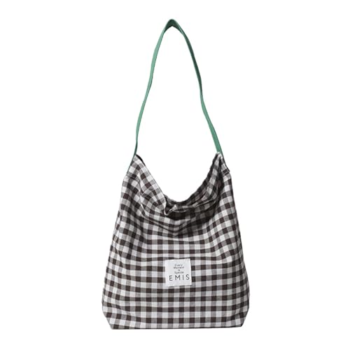 Checkered Crossbody Bag Gingham Shoulder Tote Bag for Women Casual Checkered Canvas Hobo Purse Vintage Plaid Slouchy Alt Bags