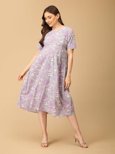 Image of The Mom Store Maternity and Nursing Dress | Pre and Post Pregnancy Dress for Womens | Zipper /Button Opening | Causal Wear | Trendy Stylish Causal Dresses for New Moms