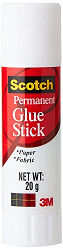 Scotch Permanent Glue Stick 0.69 oz (20gr.) White color 1 stick/pack | Safe and Children Friendly | Strong adhesive | Water based | Non toxic | Acid free | For Paper Scrapbooking | Glue Stix