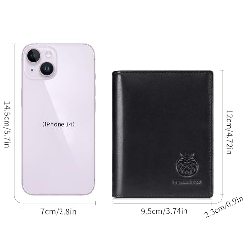 LUKZIJAES Genuine Leather Bifold Wallet for Men Rfid Blocking Large Capacity Vertical Wallets Mens with ID Window 15 Card Solts 2 Cash Pockets (Black)2