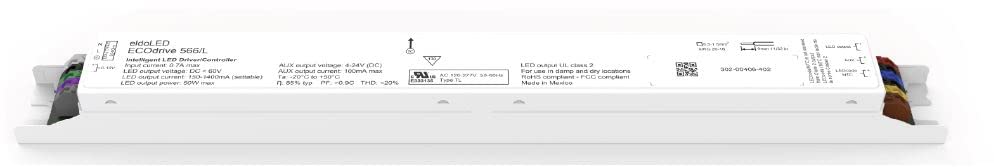 Image of ECOdrive 566 /L 750MA LIN, ECOdrive, 50W, 0-10V + AUX, 1 control channel, constant current, 1x 55V output, side feed, long metal, 237WUV