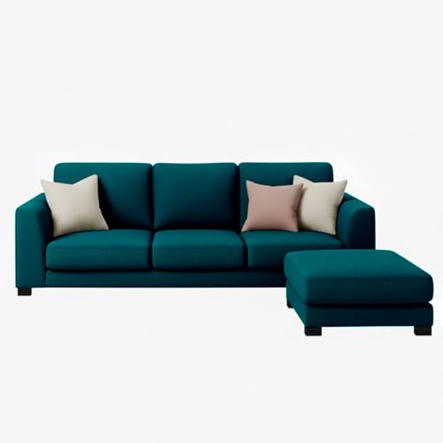 Image of FURNY Revona 4 Seater L Shape Sofa Set with Movable Ottoman | Flexible Left or Right Layout | Plush Velvet Fabric (Greenish Teal) | Perfect for Living Room, Guest Room & Office