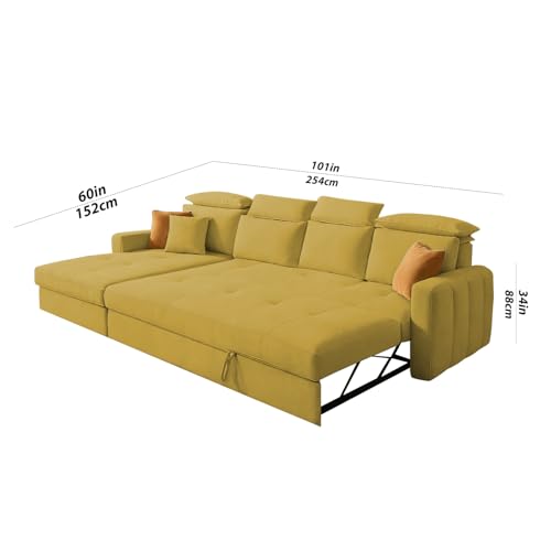 Image of Casaliving Gagnon LHS 6 Seater L Shape Corner Sofa Cum Bed for Living Room (Yellow Fabric) Premium Fabric Sofa
