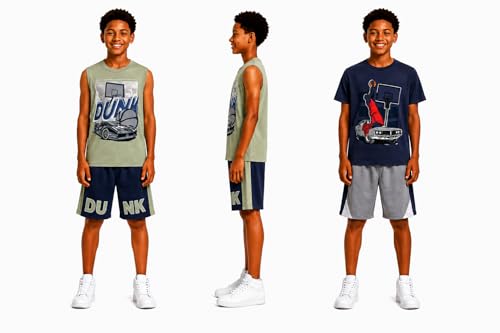Image of Pro Athlete Boys Short Sets - 4 Piece Performance Graphic Tees and Tank Tops with Matching Boys Athletic Shorts (Sizes: 8-16)